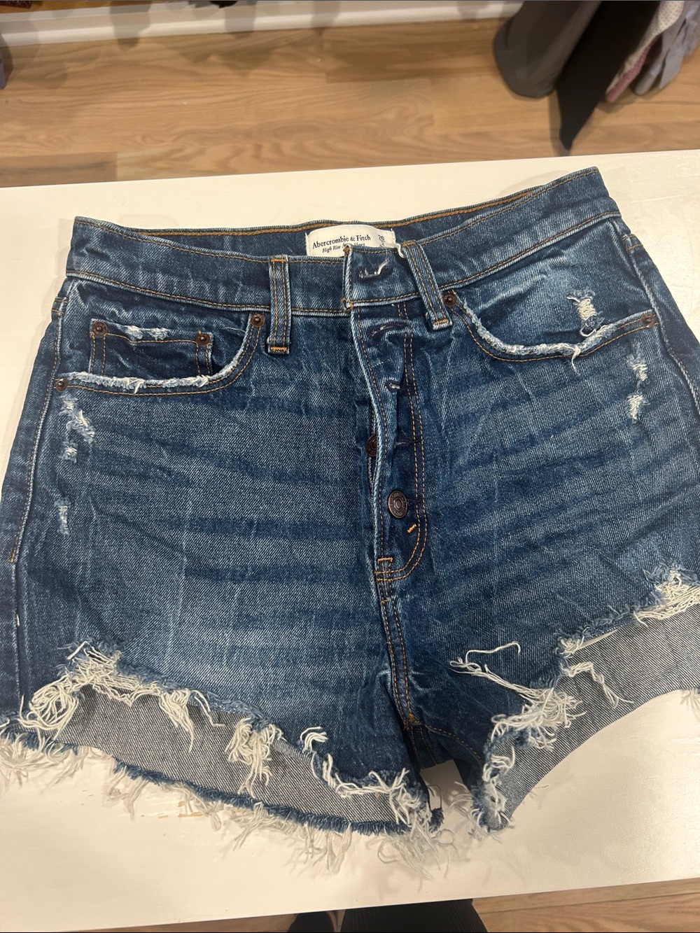 Abercrombie & Fitch Distressed Blue Denim High Rise Mom Short